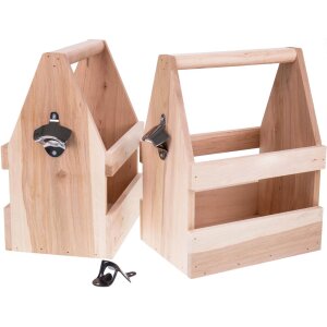 Holz Bierträger aus FSC® zertifizierter Erle roh mit Flaschenöffner silber