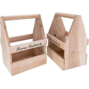 Wooden beer carrier made of FSC® alder with print: "Mens handbag"