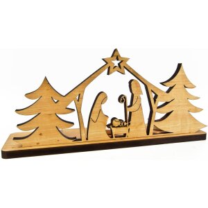 Handmade tealight holder made of oiled alder wood in the shape of a crib with glass and tealight